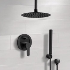 Matte Black Ceiling Rain Shower System with Handheld, Rainfall Shower Head, Shower Faucet Set
